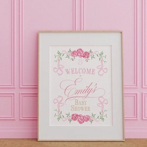 Baby Shower Willkommensschild mit Mädchen - 18x24-Zoll-Willkommensposter zum selbst Ausdrucken - Babyparty