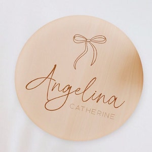 Baby Announcement Sign Girl- Wood Baby Name Reveal Plaque Bow Knot ...