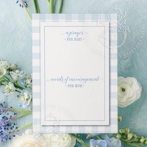 DESCARGA INSTANTÁNEA - Tarjetas de oraciones y palabras de aliento con cuadros azules - Imprimible para baby shower de niño (5x7)