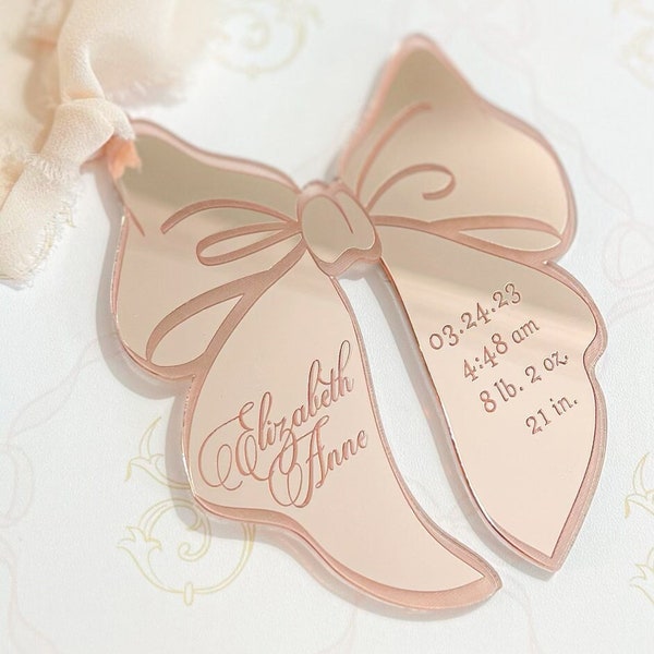 Pink Bow Keepsake Christmas Ornament Baby Girl baby’s First christmas ornament birth statistic ornament birth information stats