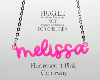 Personalized jewelry for her, Acrylic Name Necklace, Neon Pink Necklace, Hot Pink Necklace, Plastic Nameplate Jewelry for movie premiere