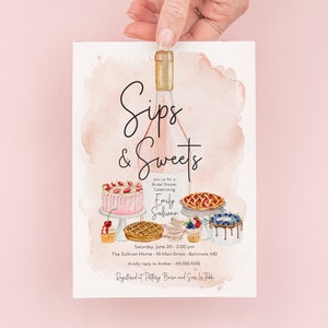 Sips and Sweets Bridal Shower Invitation - Champagne Brunch with the Bride - Brunch Invites - Bridal Luncheon - Bridesmaids Lunch