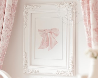Pink Watercolor Bow Monogram Print: Girl Nursery Wall Art