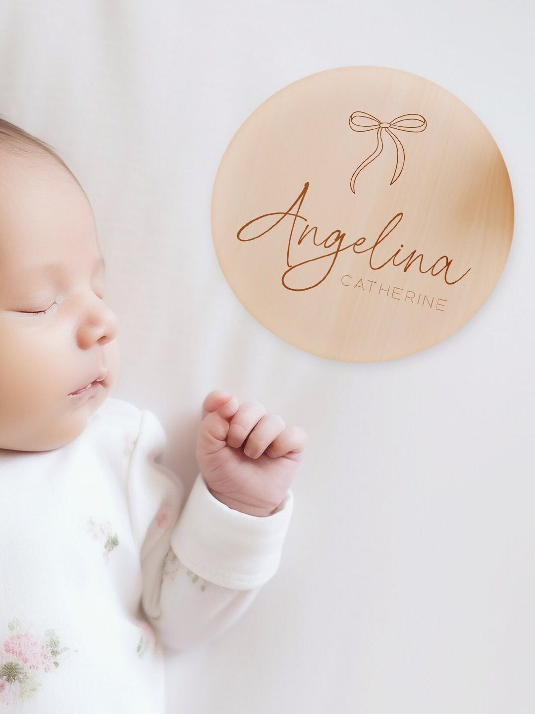 Baby Announcement Sign Girl Wood Baby Name Reveal Plaque Bow - Etsy