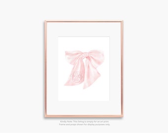 Pink Bow Wall Art for Nursery - Printed Pink Monogram Bow 8x10" - Girl Room Decor - Baby Girl Nursery - Grandmillenial Girls Room