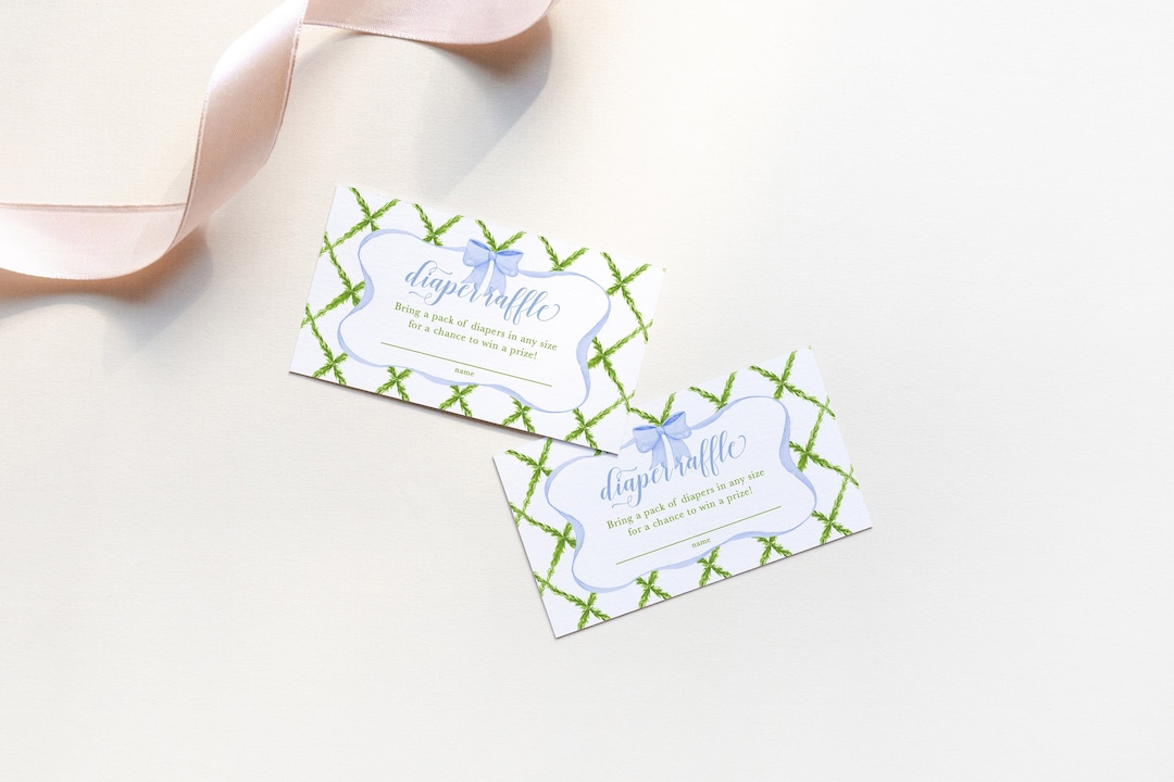 Baby Boy Shower Diaper Raffle Insert Cards Printed With Watercolor Blue ...