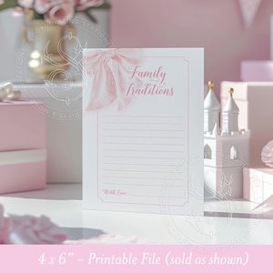 Jeu de baby shower traditions familiales - baby shower fille héritage rose noeud - imprimable 4 x 6"