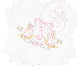 Pink Rocking Horse Napkins: Custom Monogram Baby Shower Decor