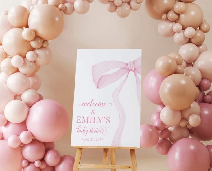Watercolor Pink Bow Baby Shower Sign Preppy Pink Bow Etsy