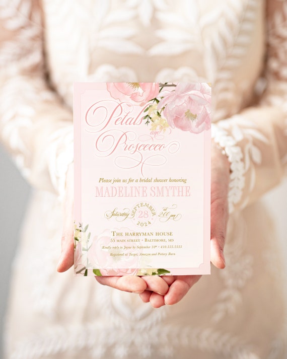 Buy Prosecco Bridal Shower Invitations Peonies and Prosecco