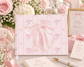 Pink Bow Baby Shower Guest Book: Monogram Keepsake