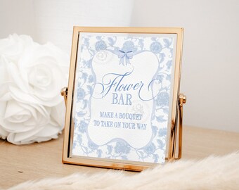 Flower Bar-bord: blauwe toile babyshower afdrukbaar (8 x 10 digitale download)