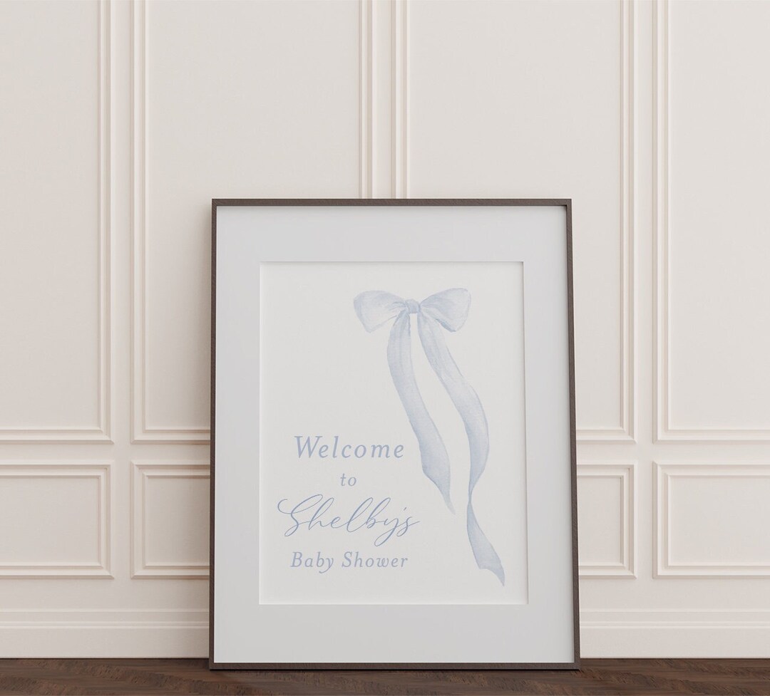 Blue Bow Baby Boy Shower Welcome Sign - Boy Baby Sprinkle - Heirloom ...