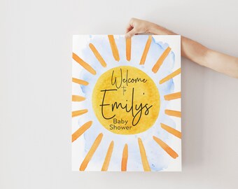 Sunshine Babyparty Willkommensschild: Aquarell Sonne (Digitaler Download)