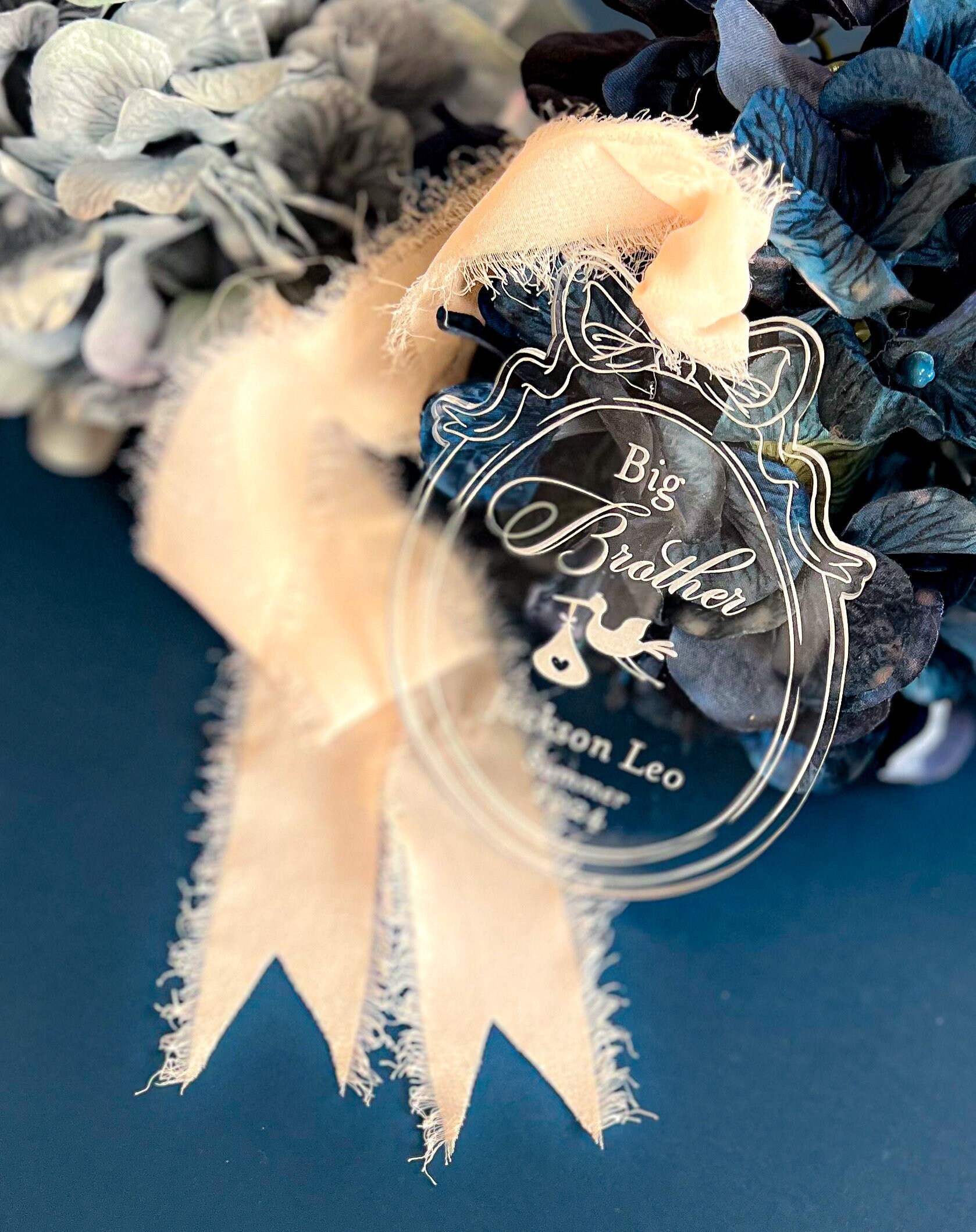Big Brother/Sister Custom Christmas Ornament Bow Stork