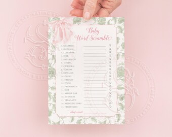 Pink Bow Baby Shower Word Scramble Game (Digital Download)