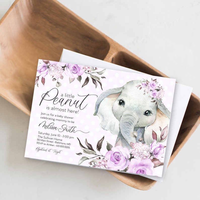 Floral Purple Elephant Baby Shower Invitation It's a Etsy