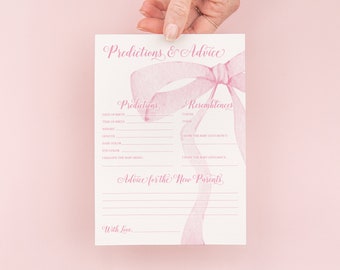 INSTANT DOWNLOAD - Predictions and Advice Baby Shower Game - Pink Heirloom Bow - PRINTABLE