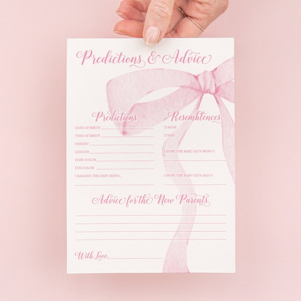 INSTANT DOWNLOAD - Predictions and Advice Baby Shower Game - Pink Heirloom Bow - PRINTABLE