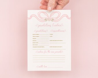 Predictions and Advice Baby Girl Shower Game - Pink Bow Baby Sprinkle - PRINTABLE