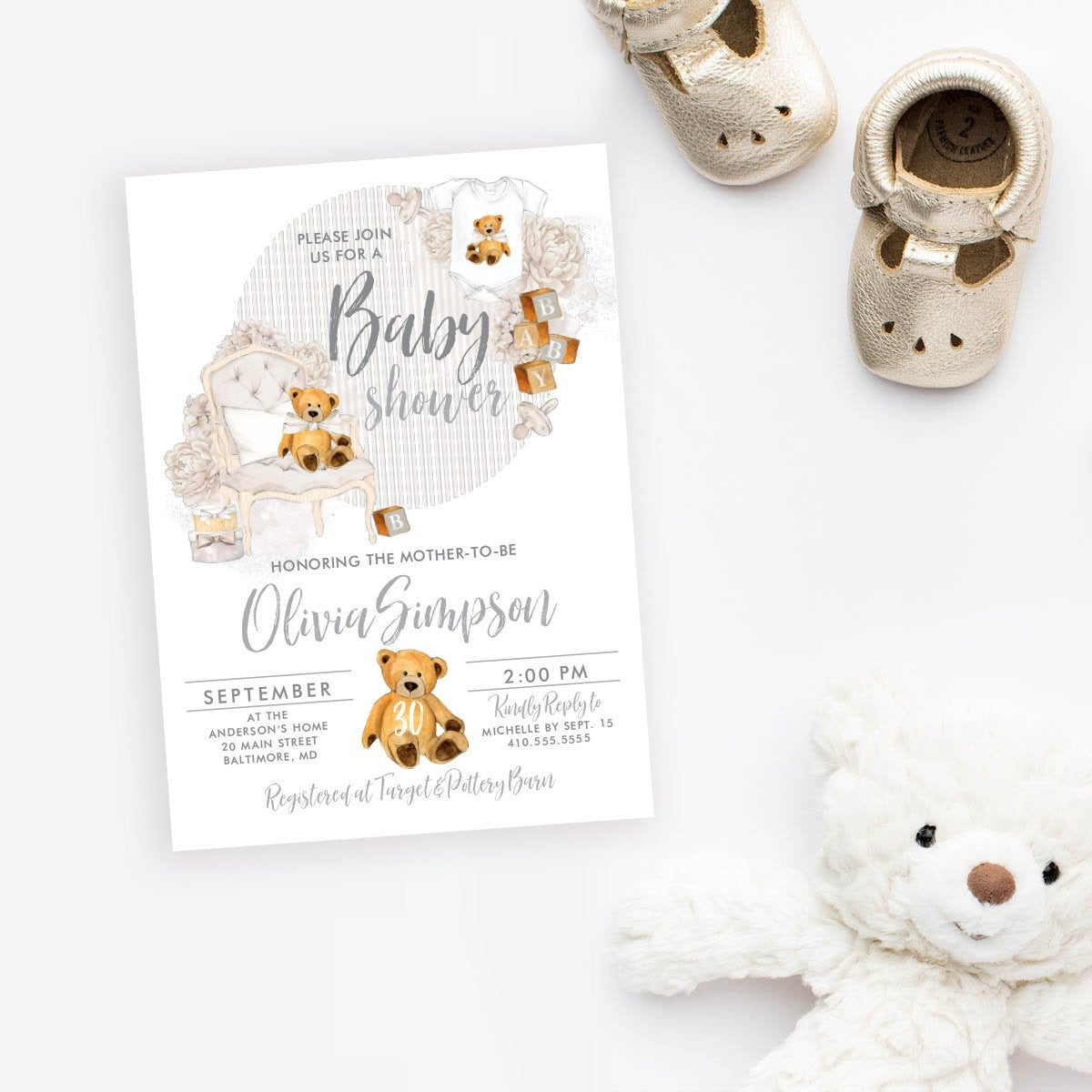 Baby Shower Teddy Bear Invitations Baby Boy Teddy Bear Shaped Fill In