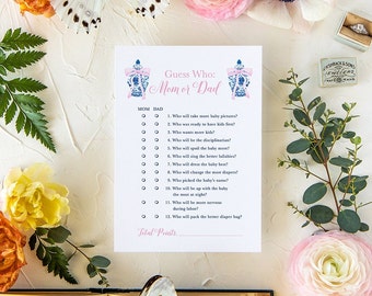 Chinoiserie Baby Shower Game: Guess Who Mom or Dad - Printed Cards