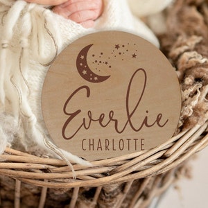 Moon and Stars Baby Announcement Sign, Celestial Birth Announcement Sign, Baby Name Sign for Hospital, Newborn Name Wood Sign