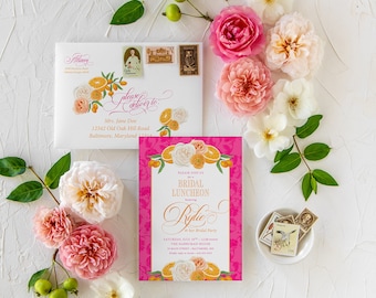 Hot Pink and Orange Bridal Shower Invitations Printed - Mimosa Invitation - Citrus Bridesmaids Luncheon