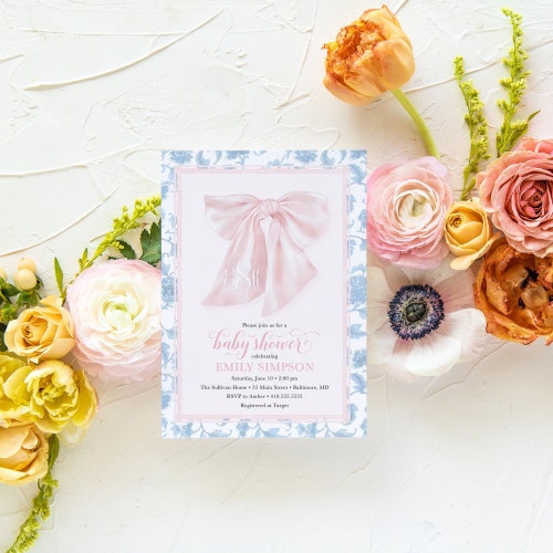 Girl Baby Shower Invitation Chinoiserie Invite Preppy Etsy