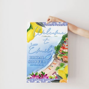 Positano Coast Bridal Shower Welcome Sign - Lemon Tile Sign - Blue and White Tile - Printable Sign - Amalfi Coast Sign - Lemon Sign - Lemons