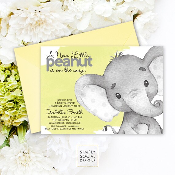 yellow elephant baby shower invitations