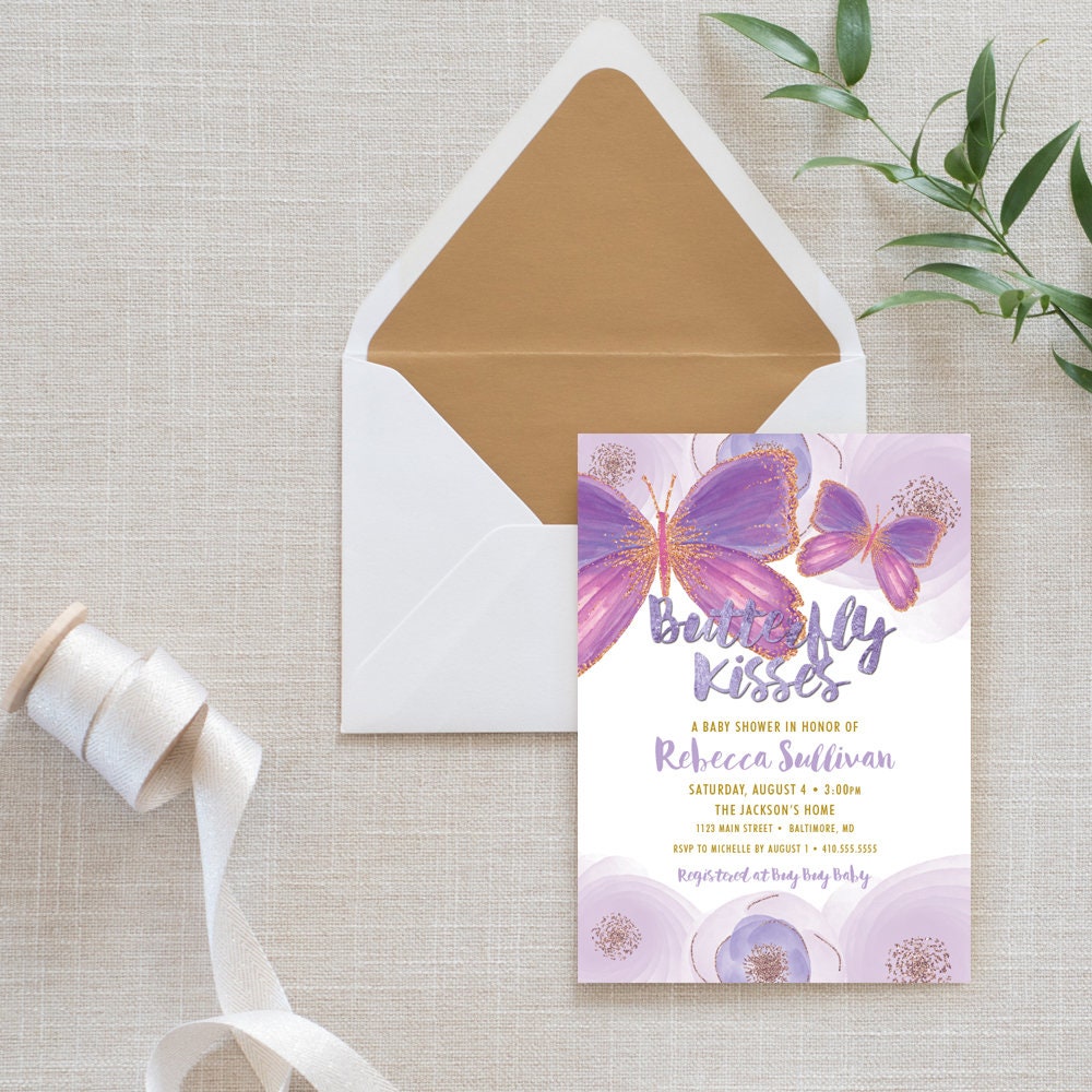 butterfly kisses baby shower invitation