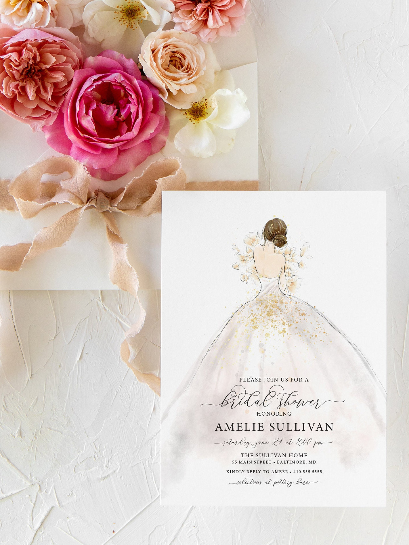 bridal shower invitations dress Bridal Dress Large Flat Invitation – RosanneBECK Collections main image 0