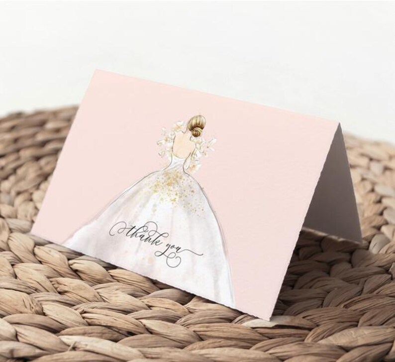Blush Blonde Bride in a Gown Thank You Notes - Etsy