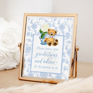 Baby Shower de niño osito imprimible - Imprimible 8x10 - Deje aquí sus predicciones y consejos