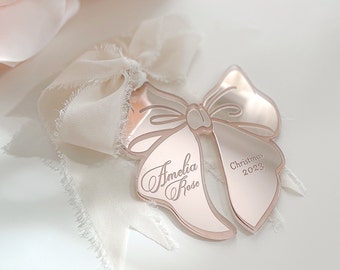 Christmas Ornament Pink Bow for Baby’s First Christmas 2025, Girl’s Statement Bow Stocking Tag, Holiday Keepsake Decor