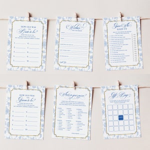 Bridal Shower Games Bundle - Blue Chinoiserie Printable Games - Bridal Bingo - Guess Who Said it - What&#39;s in your purse - Wishes for bride