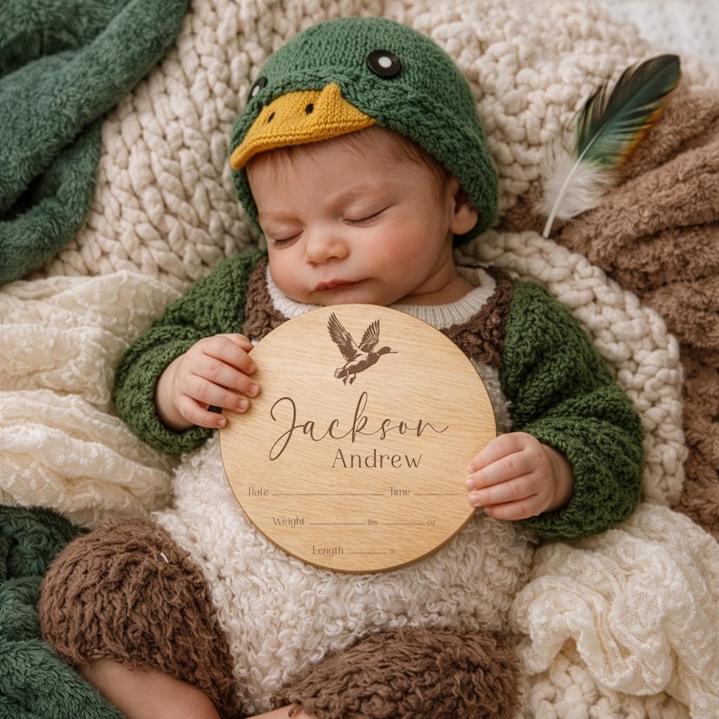 Mallard Duck Baby Boy Name and Birth Stats Announcement Sign for Hospital image 1