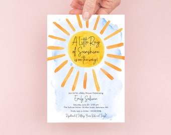 Sunshine-babyshoweruitnodiging: een klein zonnestraaltje (digitaal bestand)