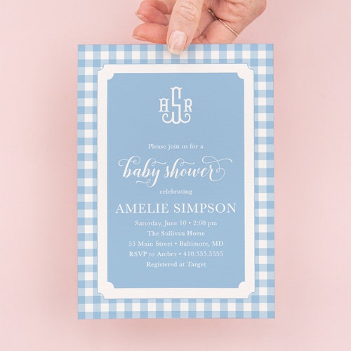 Preppy Blue Gingham Baby Shower Sign Etsy