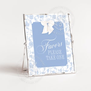 Letrero de recuerdo para baby shower de niño con toile azul imprimible de 8 x 10 - Salpicaduras de azul y blanco para bebé niño