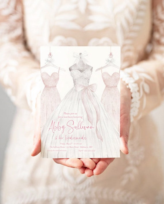 Watercolor Bridal Brunch Invitation: Pink Dresses (digital File) - Etsy Watercolor Bridal Brunch Invitation: Pink Dresses (digital File) - Etsy