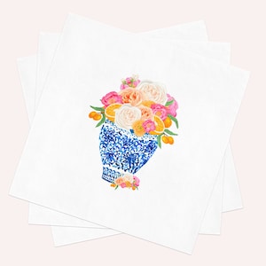 Chinoiserie Citrus Cocktail Napkins: Pink & Orange Bridal Shower