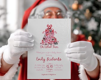 Pink Christmas Baby Shower Invitations: Hand-Drawn Winter Sprinkle (Printed)