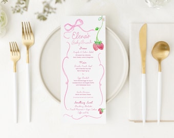 Hand Drawn Baby Shower Menu Cards: Pink Bow Brunch