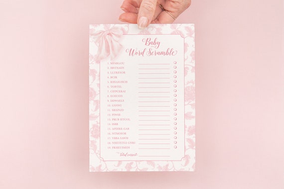 Pink Chinoiserie Baby Shower Word Scramble Game (Instant Download)
