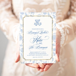 Bridesmaids Luncheon Invitations - Chinoiserie Monogram Bridal Brunch - Bridal Brunch Invite - Bridal Tea Invites - Bridal Lunch Printed
