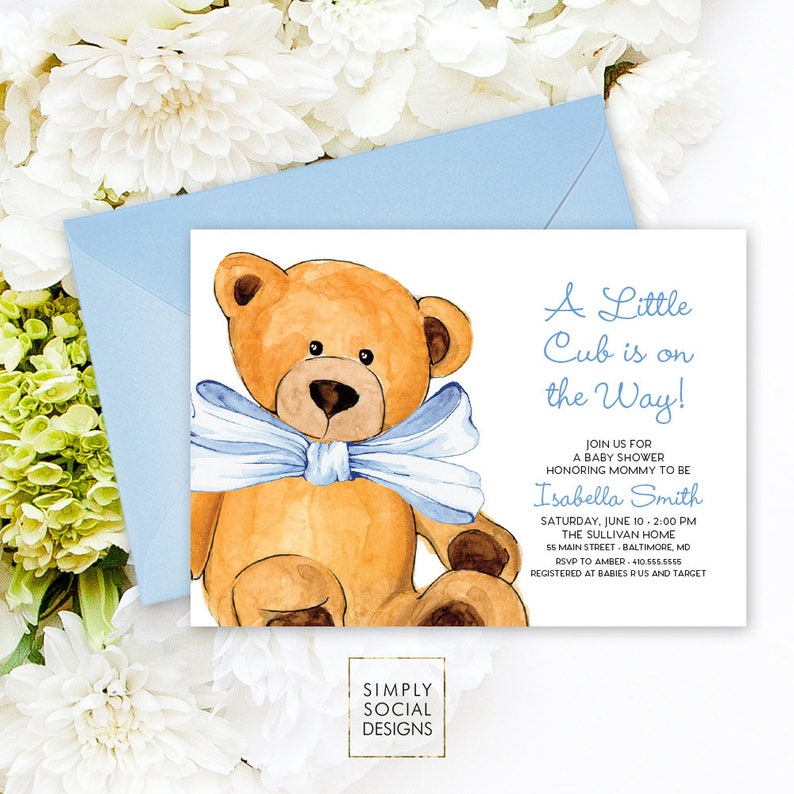 Blue Teddy Bear Baby Shower Invitation It's a Boy Etsy