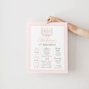 Watercolor First Birthday Milestone Sign - Pink Monogram Sign - 1st Birthday - Watercolor Monogram - PRINTABLE