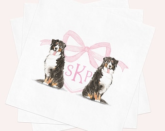 Bernese Mountain Dog Printed Napkins for Baby Shower - Custom Crest Paper Napkin - Personalized Monogram Cocktail Napkins for Parties